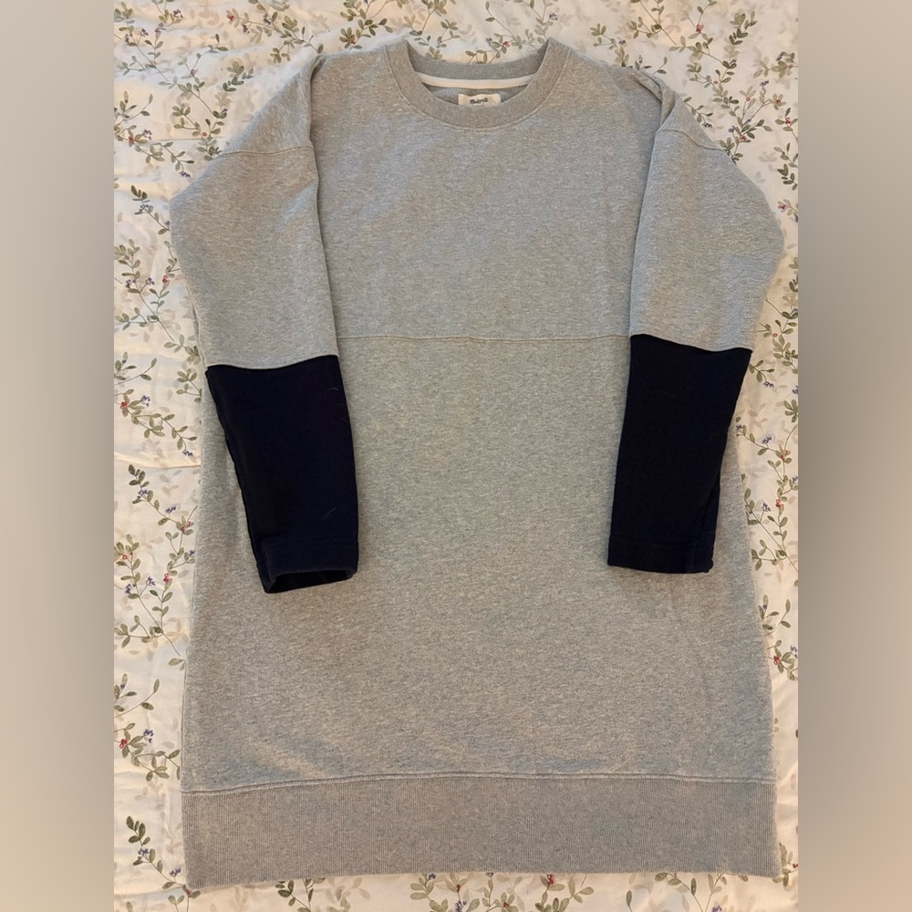 Madewell Drop Shoulder Colorblock Terry Tunic Sweatshirt in Gray, Navy, Medium
